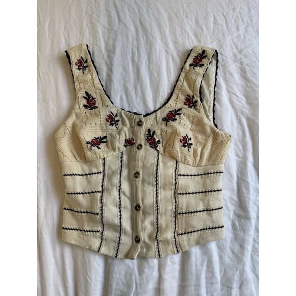 Free People Rose Bud Knit Top in Ivory Combo - Picture 3 of 5